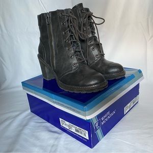 White Mountain Women's Jake Heeled Lace Up Combat Booties Charcoal Size 8